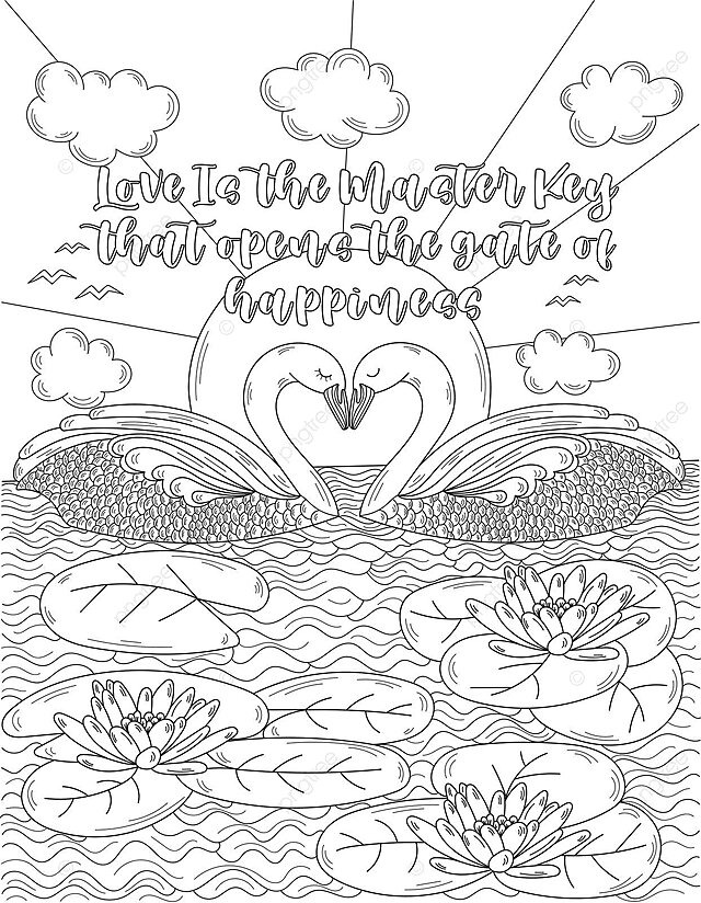 Swans and water lilies in pond coloring page vector water drawing pond drawing swan drawing png and vector with transparent background for free download