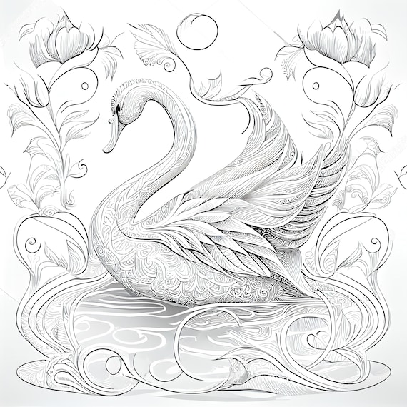 Pack stress relief coloring pages love swans digital print filigree detailed mandala instant download set coloring pages for adults