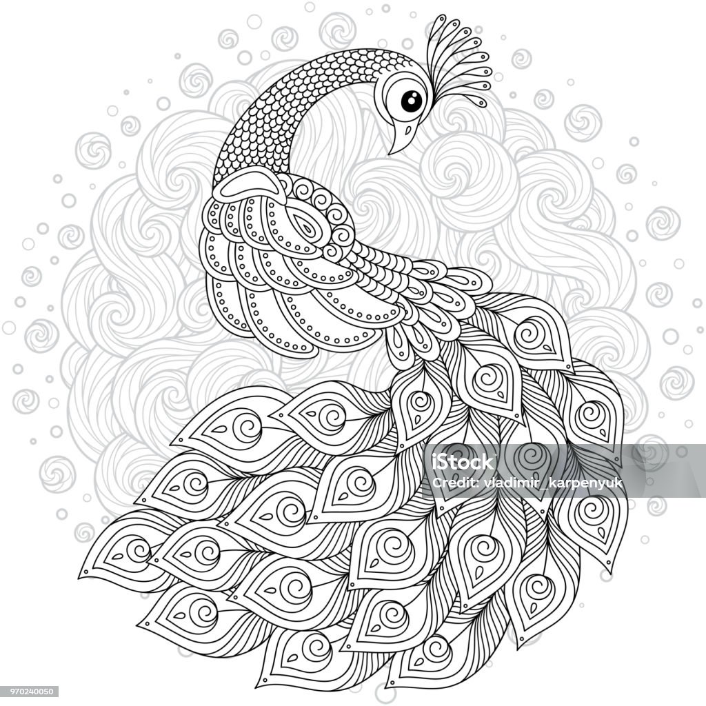 Hand drawn decorated swan image for adult coloring books pages stock illustration