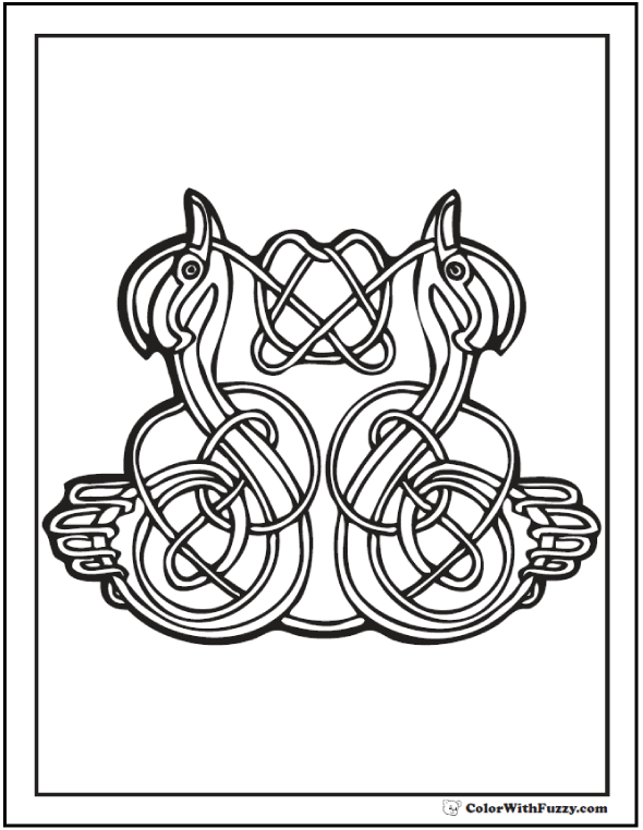 Celtic animals coloring page swans tying the knot
