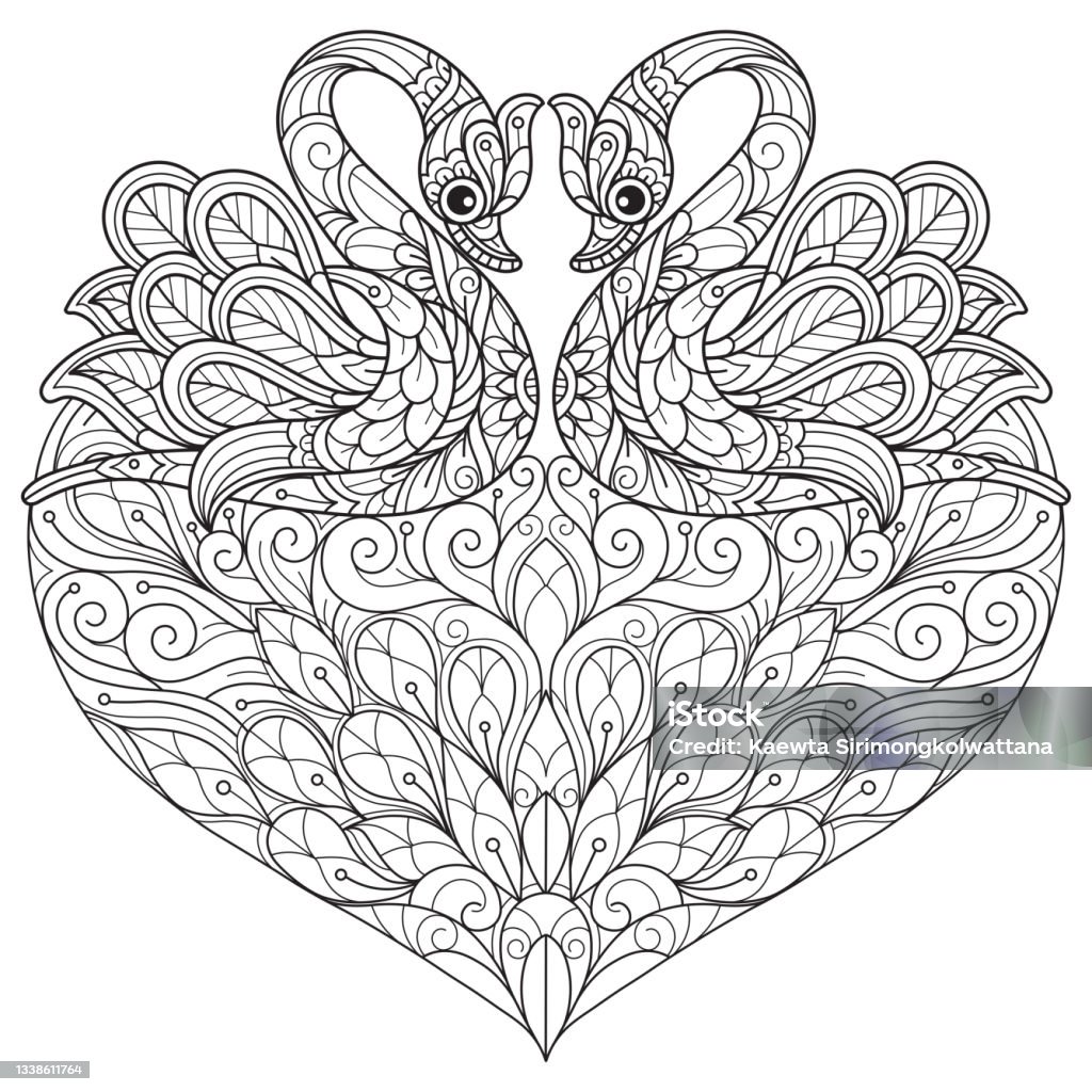 Swan with heart adult coloring page illustration stock illustration