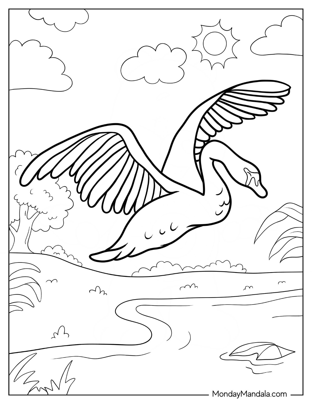 Swan coloring pages free pdf printables