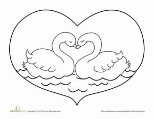 Valentines day swan worksheet education valentines day coloring page valentines day coloring love coloring pages