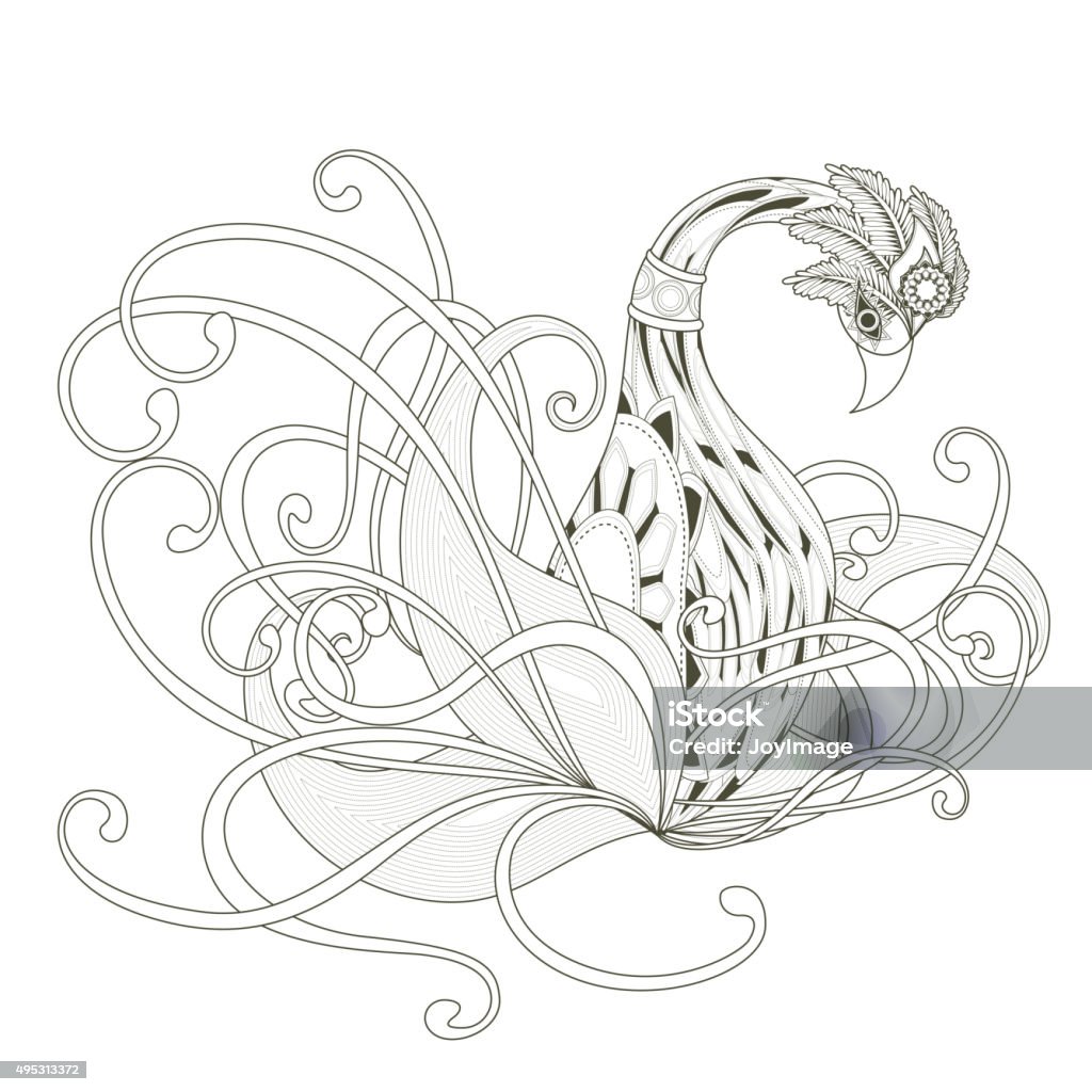 Elegant swan coloring page stock illustration