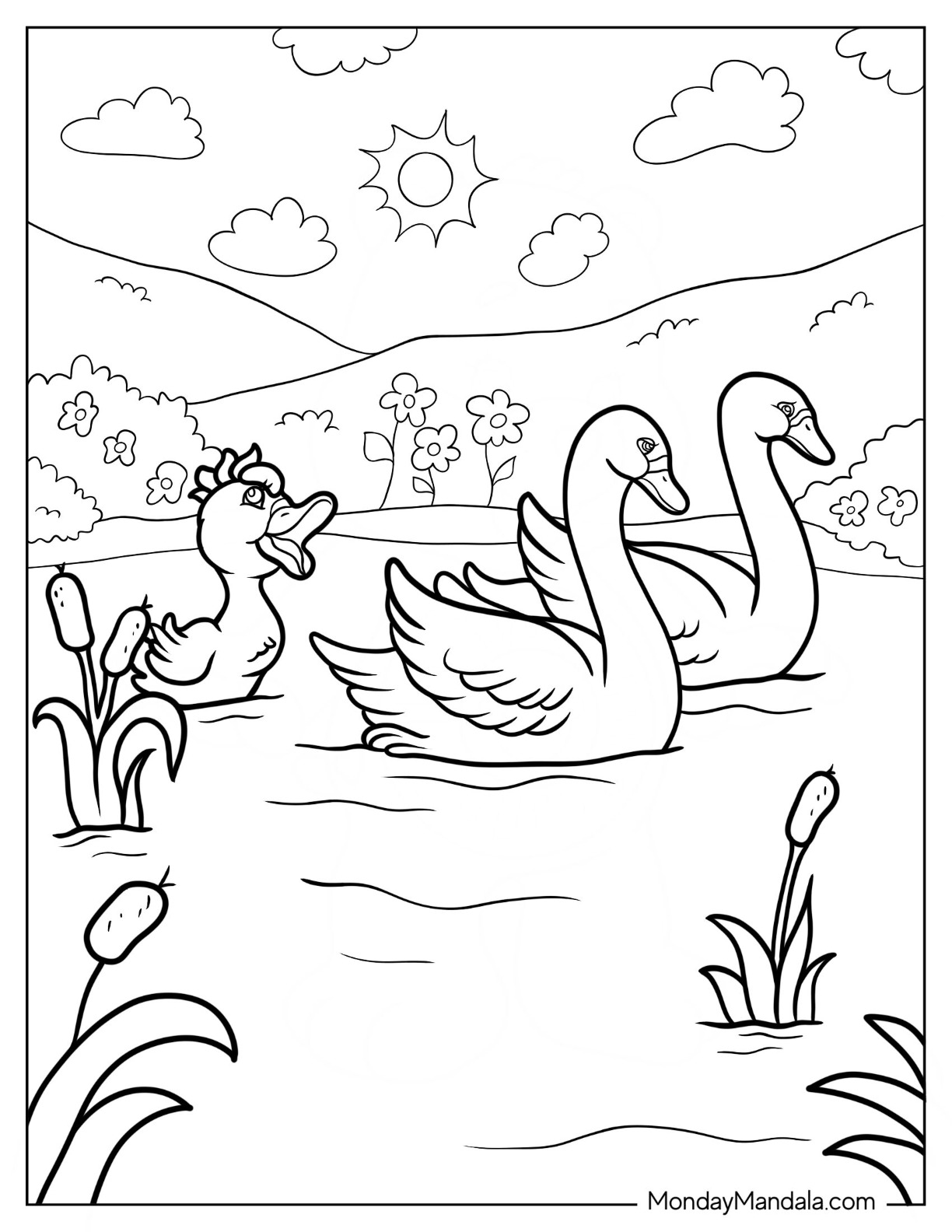 Swan coloring pages free pdf printables