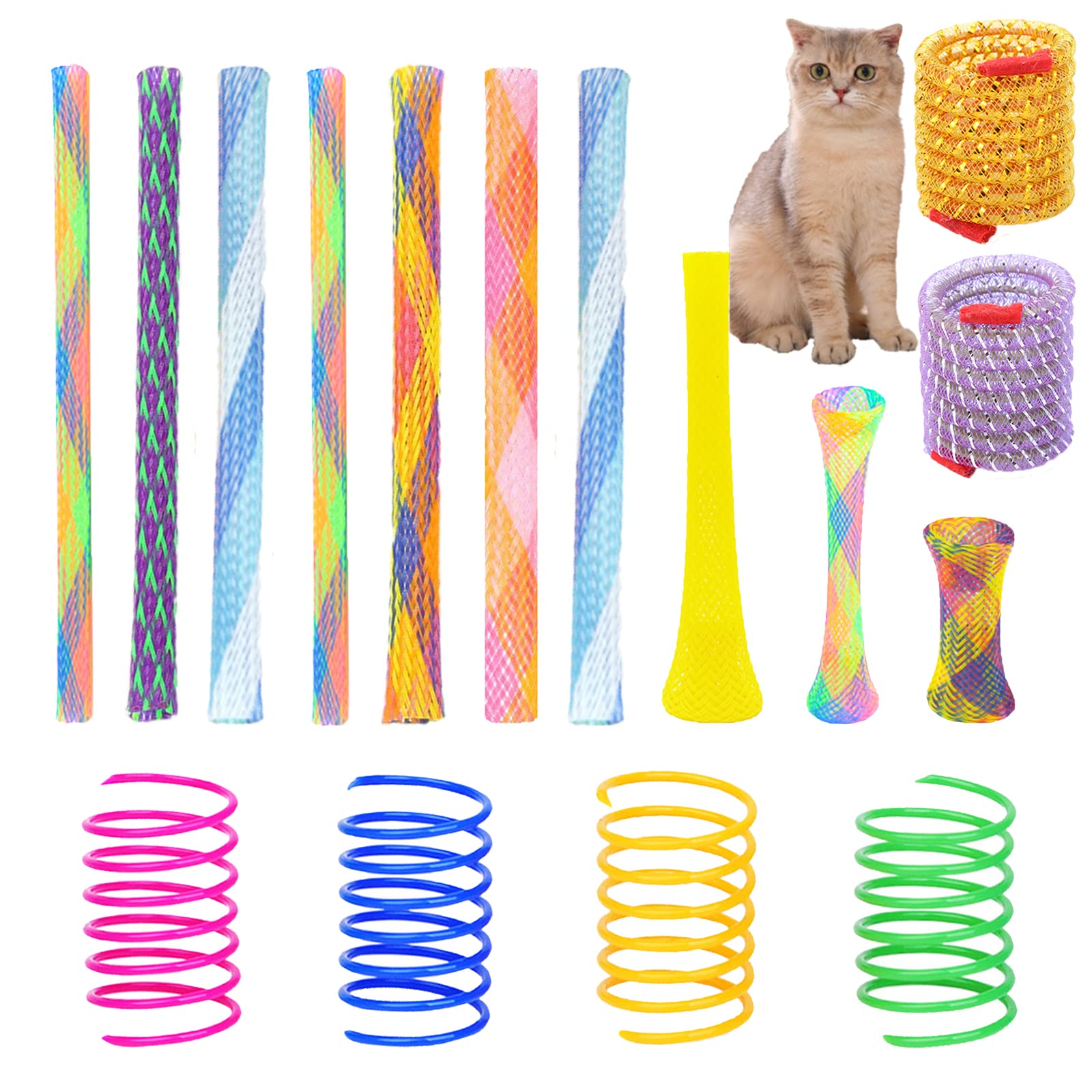 Pcs cat spring toys set colorful cat spring toy and cat tube toy interactive cat toy for indoor cats playful flexible cat plastic coil spiral for kittens to swat