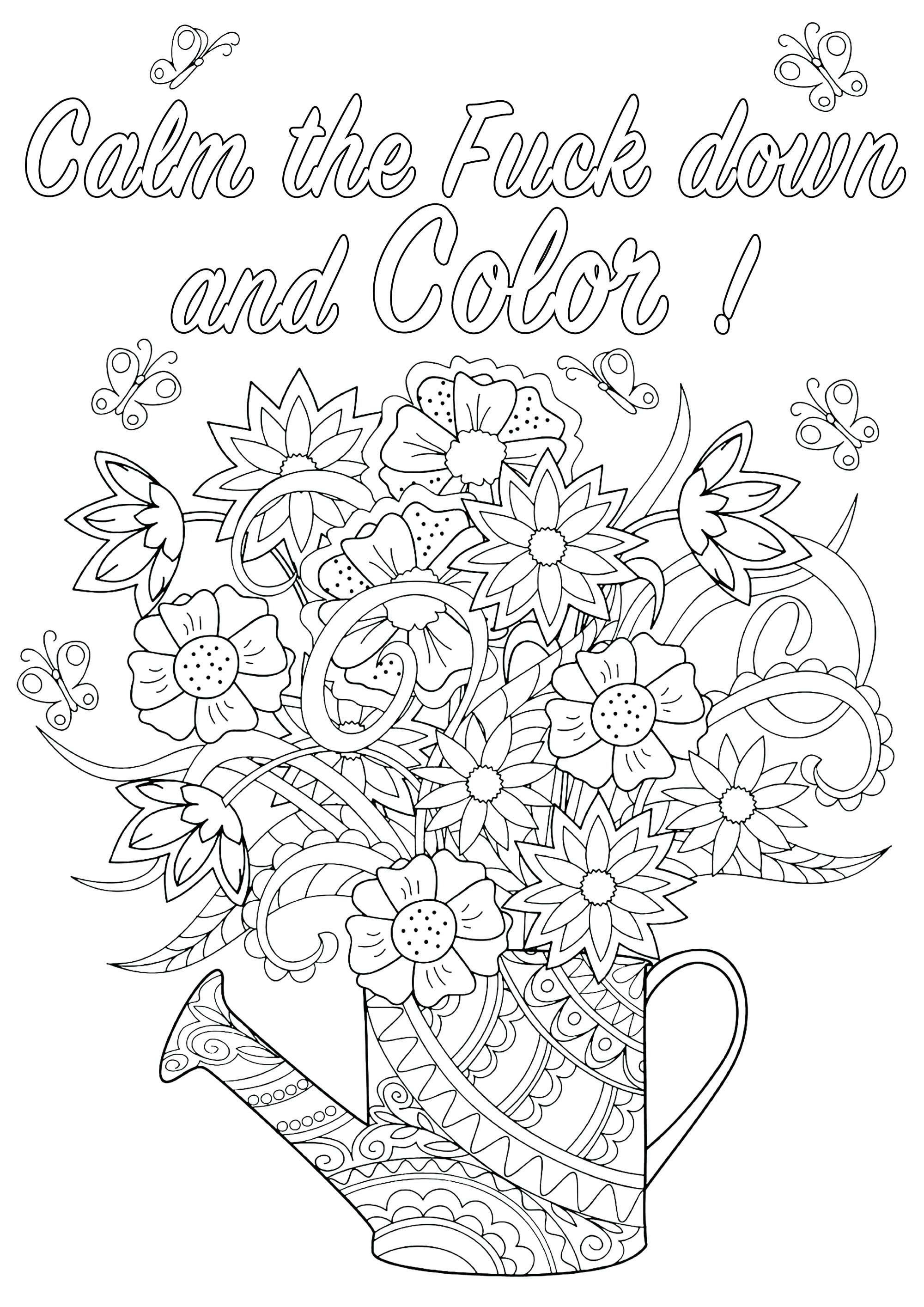 Calm the fuck down and color swear word coloring page