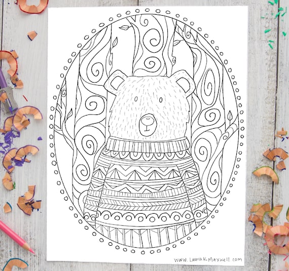 Cozy sweater bear coloring sheet for adults and kids cute