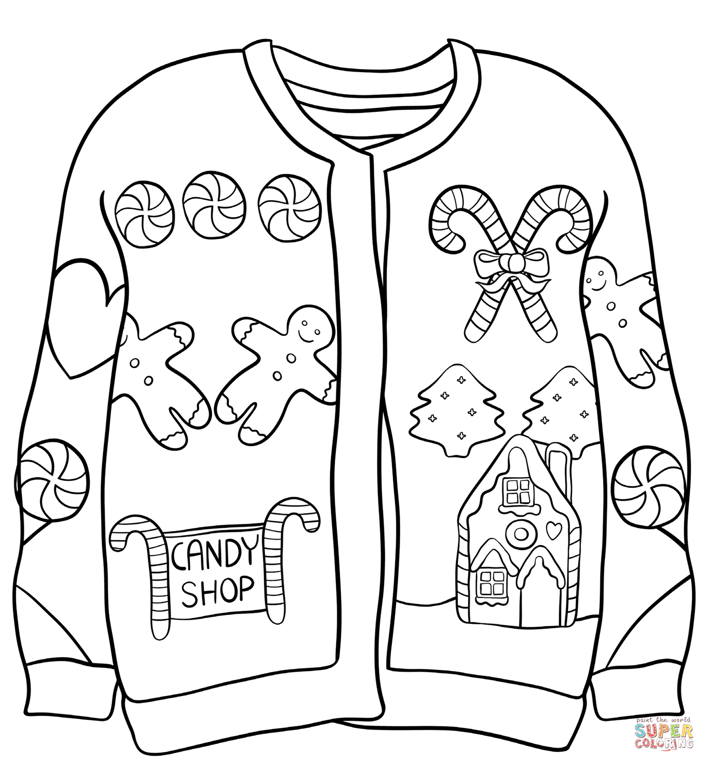 Christmas sweater with candy shop coloring page free printable coloring pages