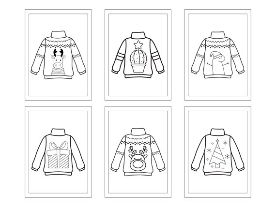 Ugly sweater christmas colouring sheets cute coloring pages for girls boys and adults printable color pages instant download download now