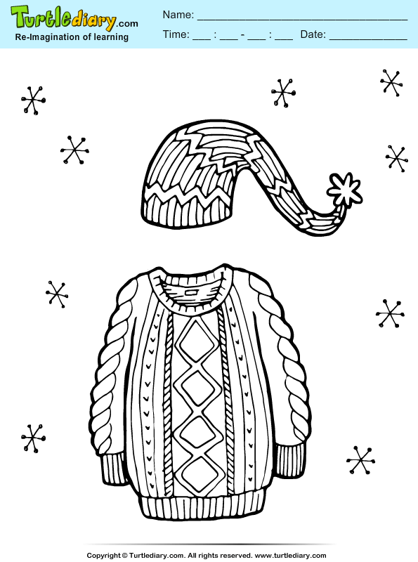 Sweater and cap coloring sheet turtle diary