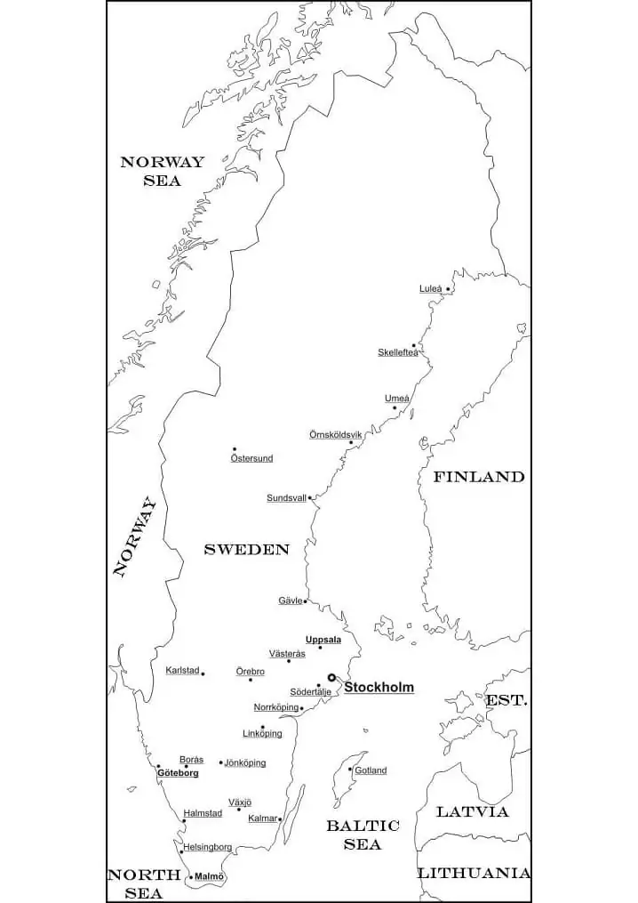 Sweden map coloring page