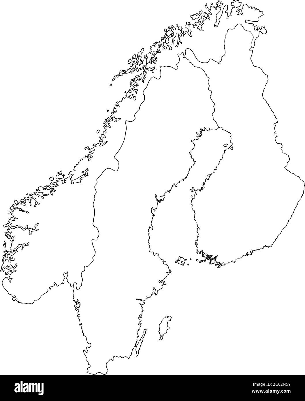 Vector illustration with simplified map of european scandinavian states finland norway sweden white silhouettes black outline and background stock vector image art