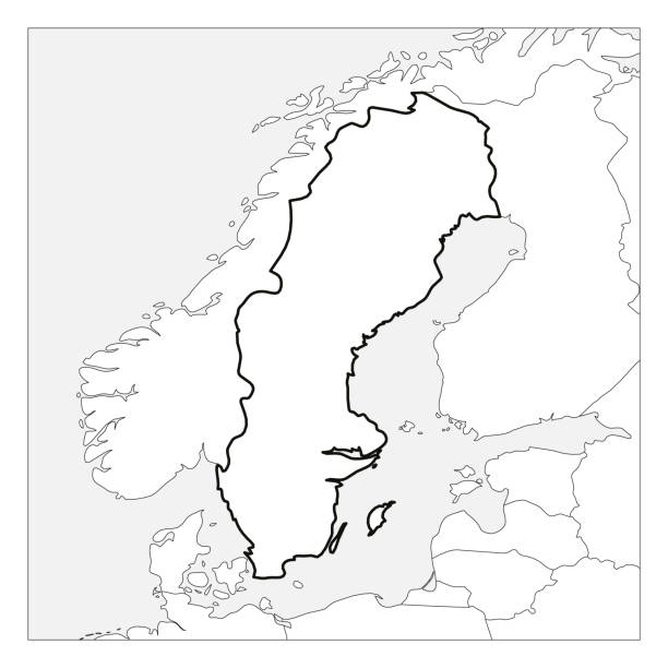 Map of sweden black thick outline highlighted with neighbor countries stock illustration