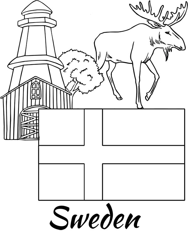 Flag of sweden educational coloring page