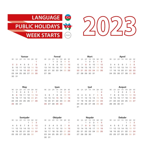 Premium vector calendar in azerbaijani language with public holidays the country of azerbaijan in year