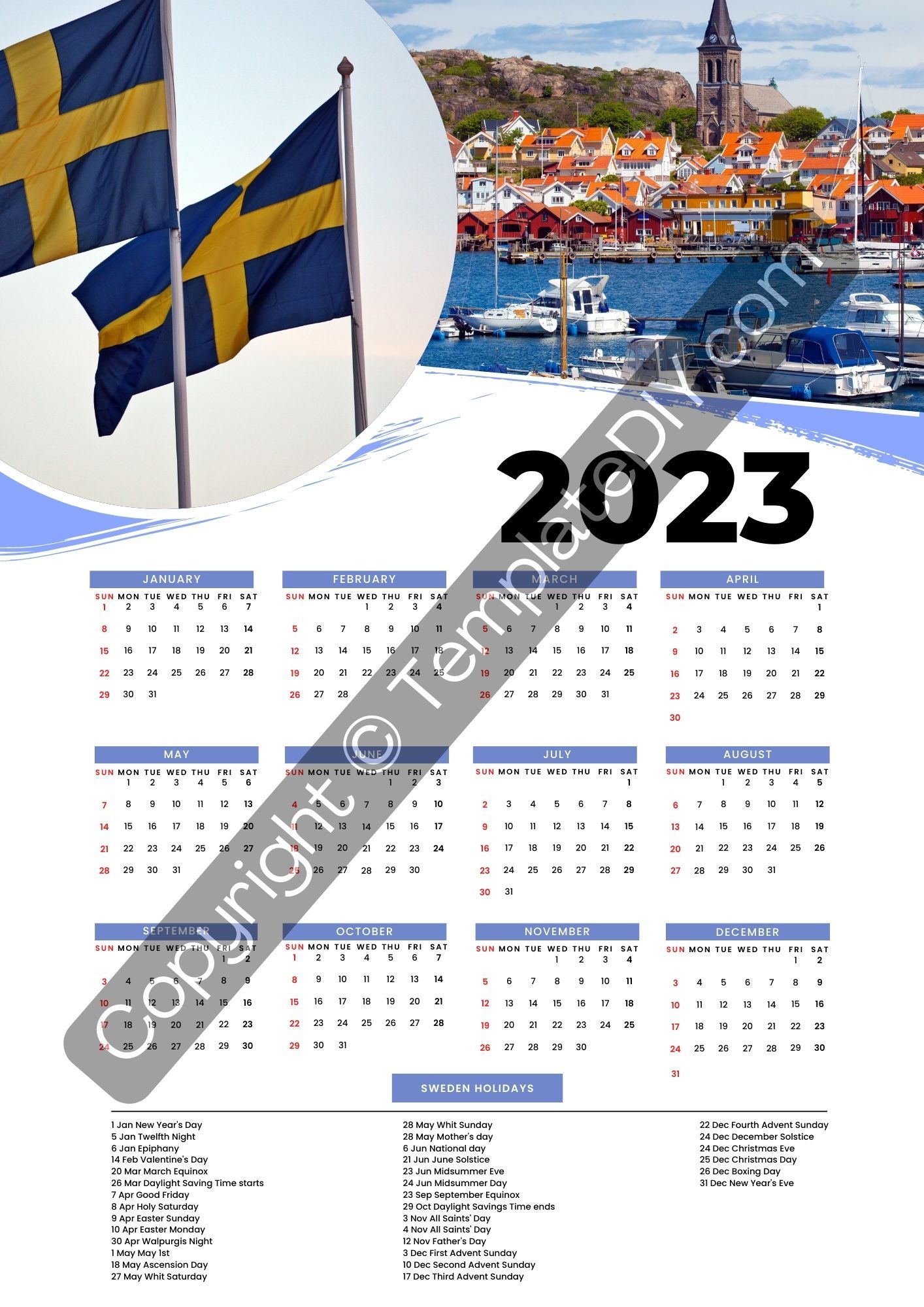 Sweden calendar with holidays in pdf word excel personal calendar calendar holiday calendar