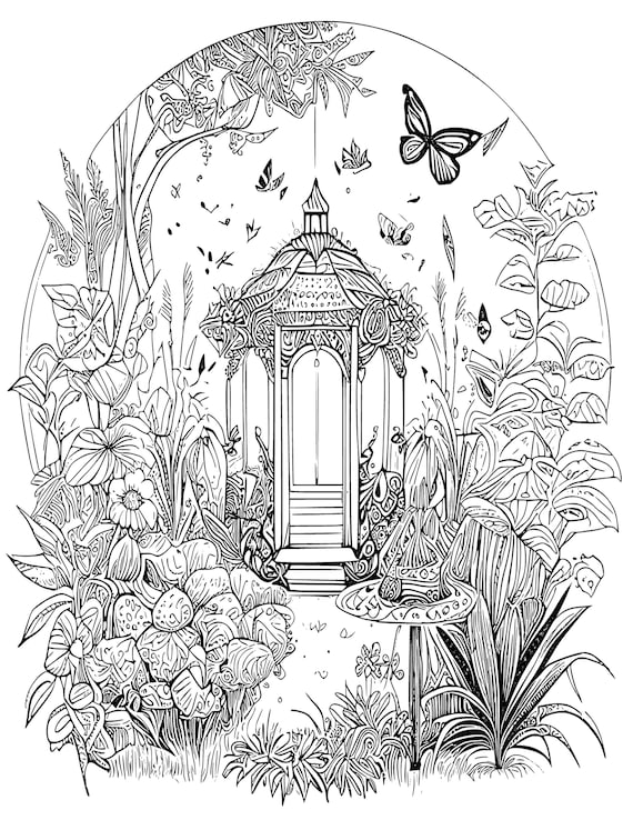 Book adult fantasy garden grayscale coloring pages fairy gardens adult printable book digital download not a physical product