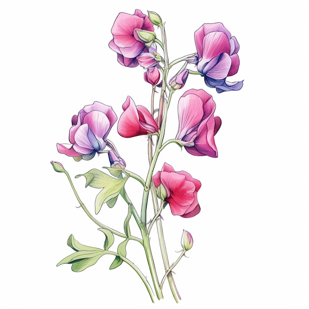 Premium ai image illustration of simple coloring book art sweet pea flower clear