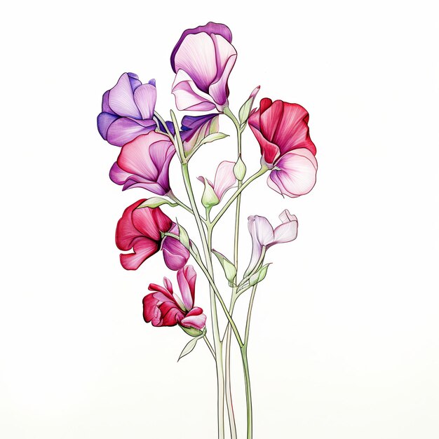 Premium ai image illustration of simple coloring book art sweet pea flower clear