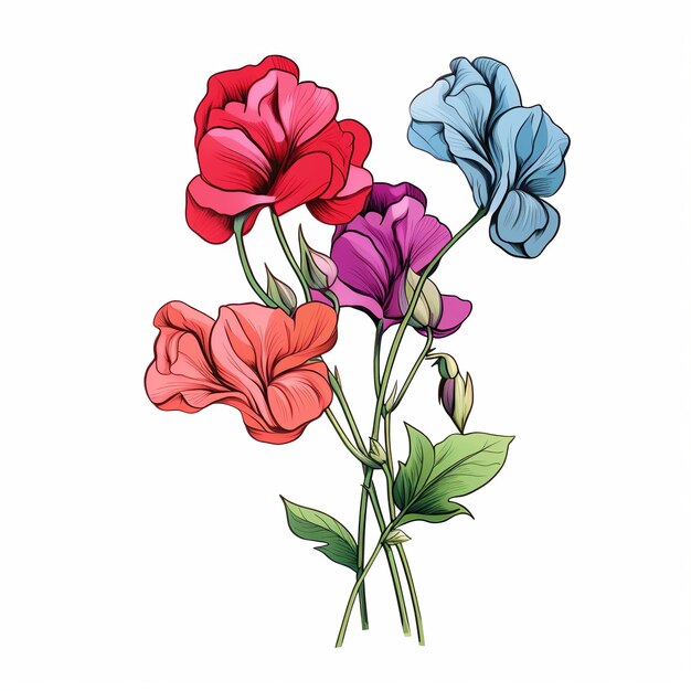Premium ai image illustration of simple coloring book art sweet pea flower clear