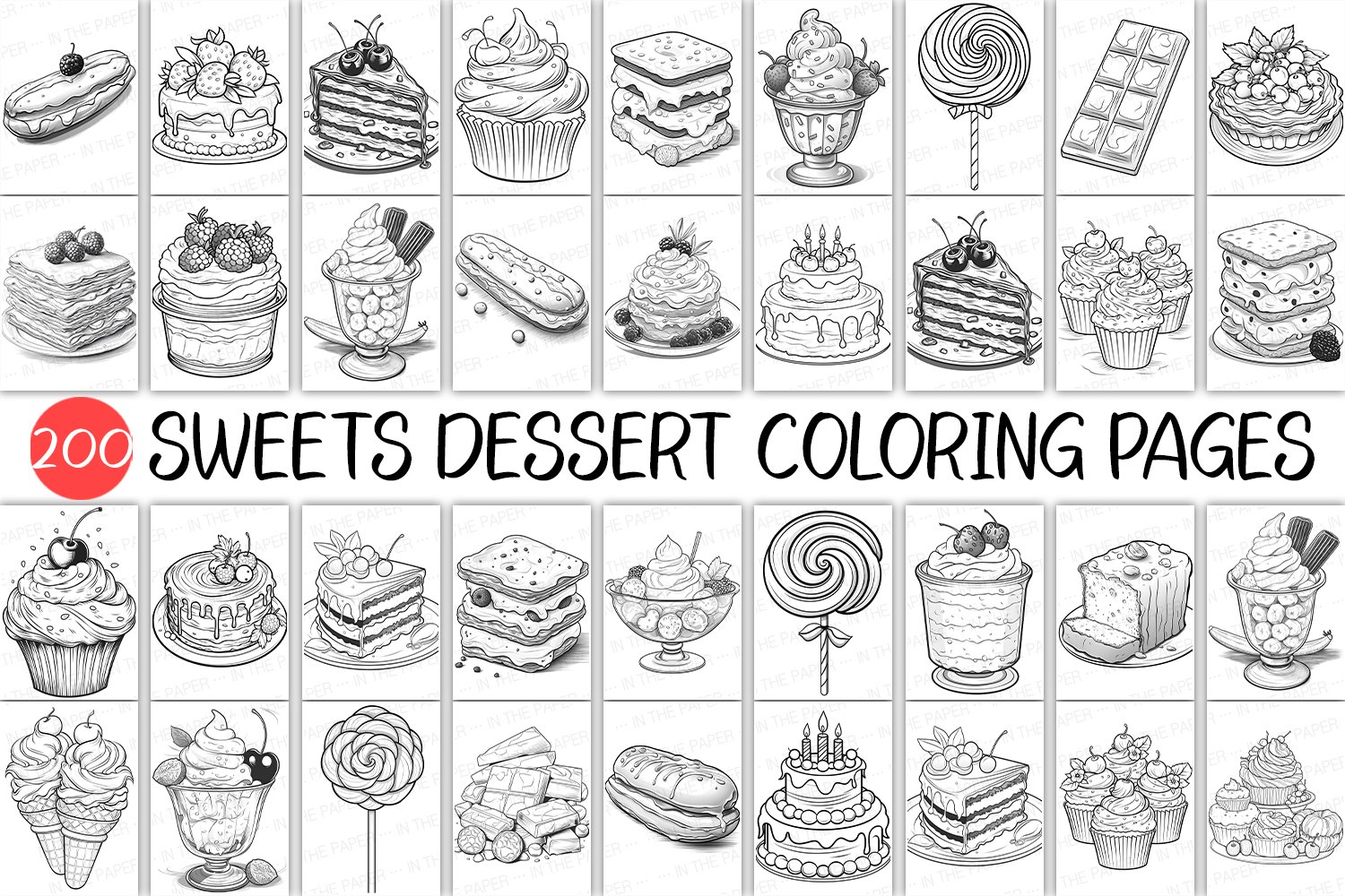 Sweets dessert coloring page kid adult book cup cake