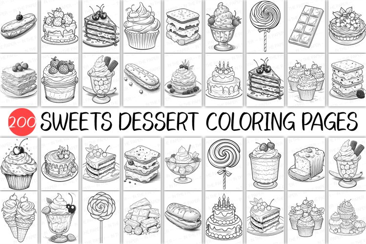 Sweets dessert coloring page kid adult book cup cake