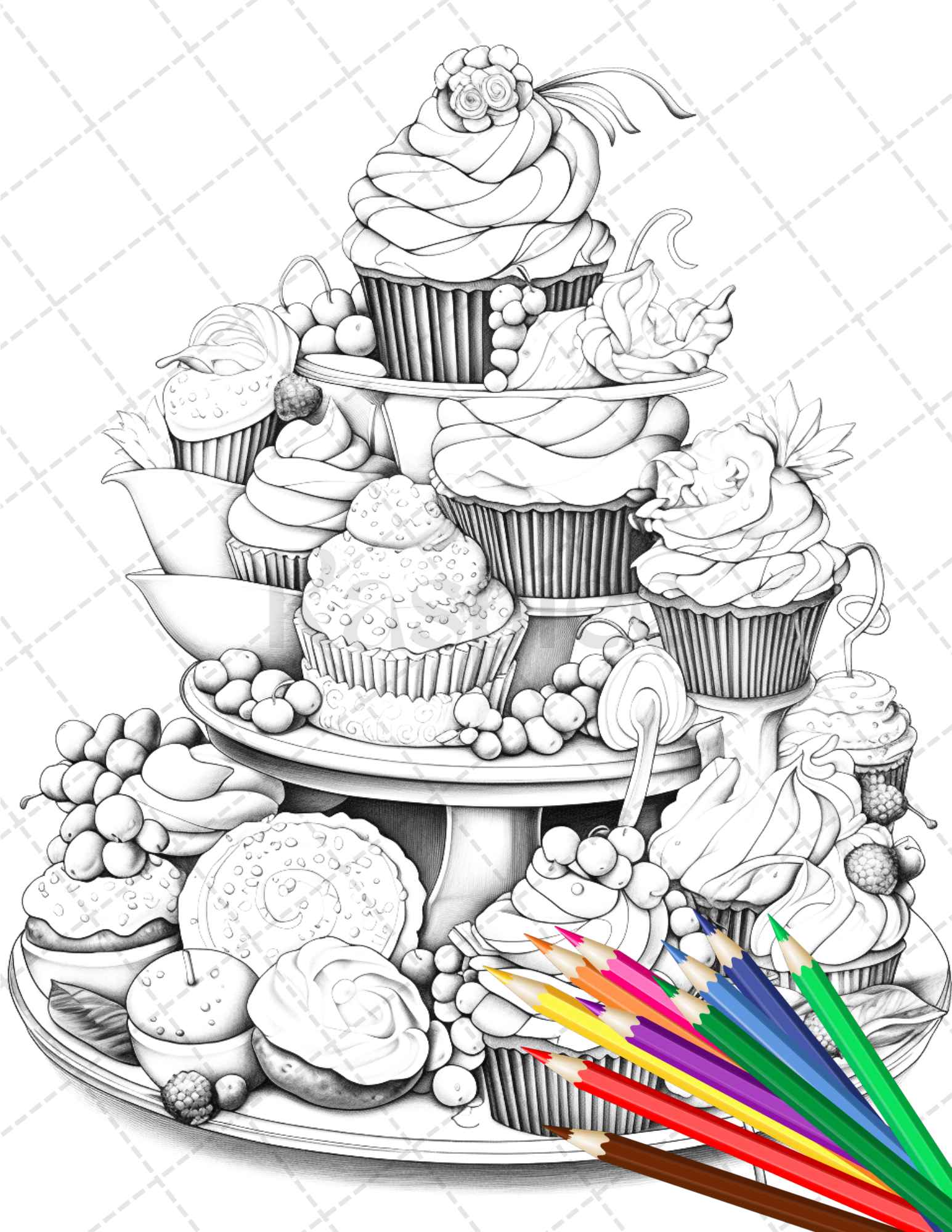 Sweet desserts coloring pages printable for adults grayscale color â coloring