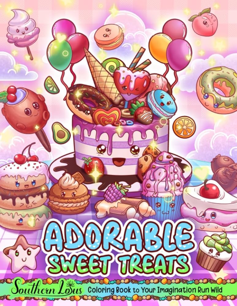 Adorable sweet treats coloring book fun and cute cupcakes lovely illustrations of delicious desserts provides relaxation easy coloring pages for toddlers kids adults colorists lotus southern books