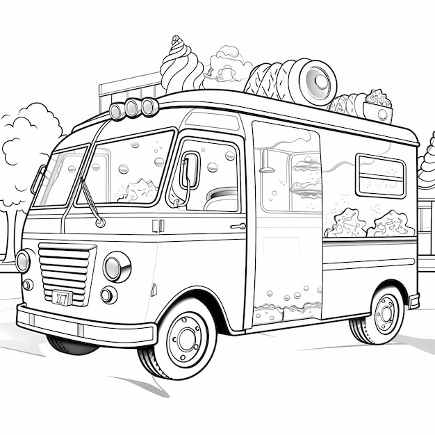 Premium ai image sweet treats coloring pages for kids with an ice cream truck adventure