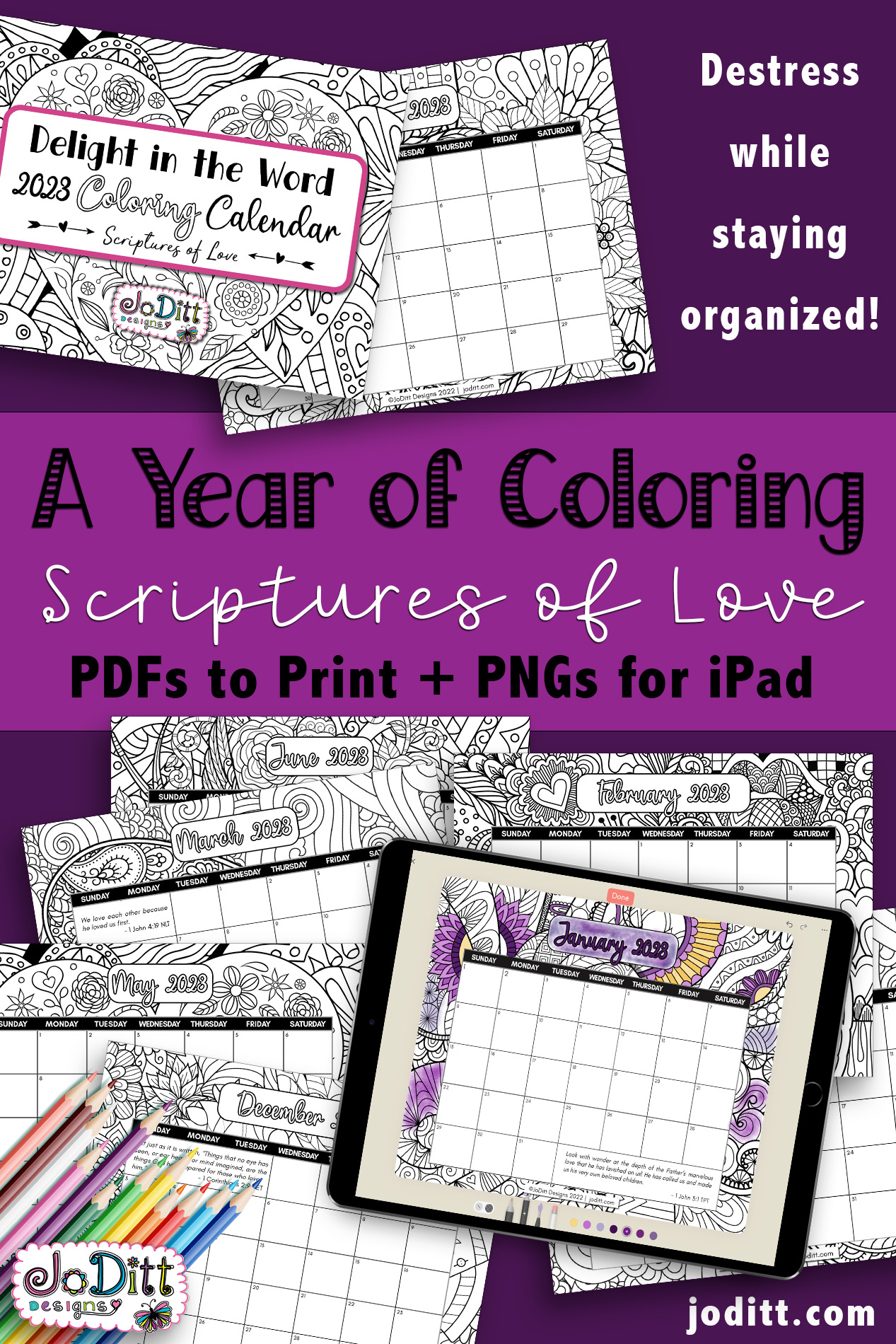 Printable coloring calendar with scriptures