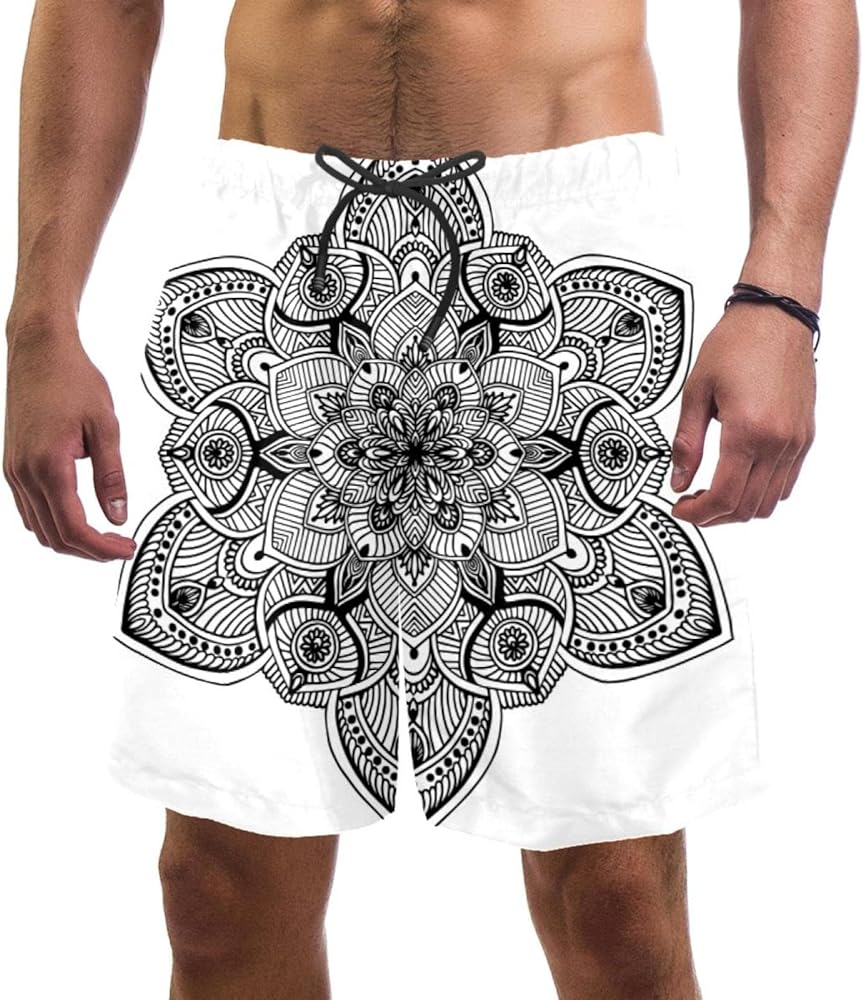 Mens beach shorts quick dry with pockets swim trunks bathing suits for men mandalas coloring book multicoloured