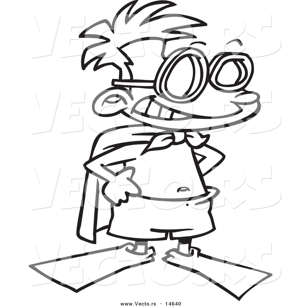 R of a cartoon super swim boy wearing flippe and a towel cape