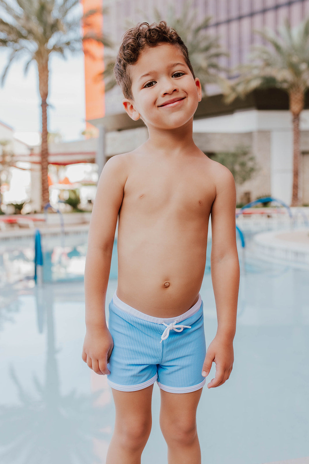 Boys european swim short in ribbed cotton candy blue by sarah tripp x â pink desert