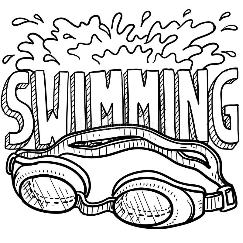 Swimming sports sketch doodle style swimming sports illustration includes text and goggles vector illustration swimming easy drawings drawings