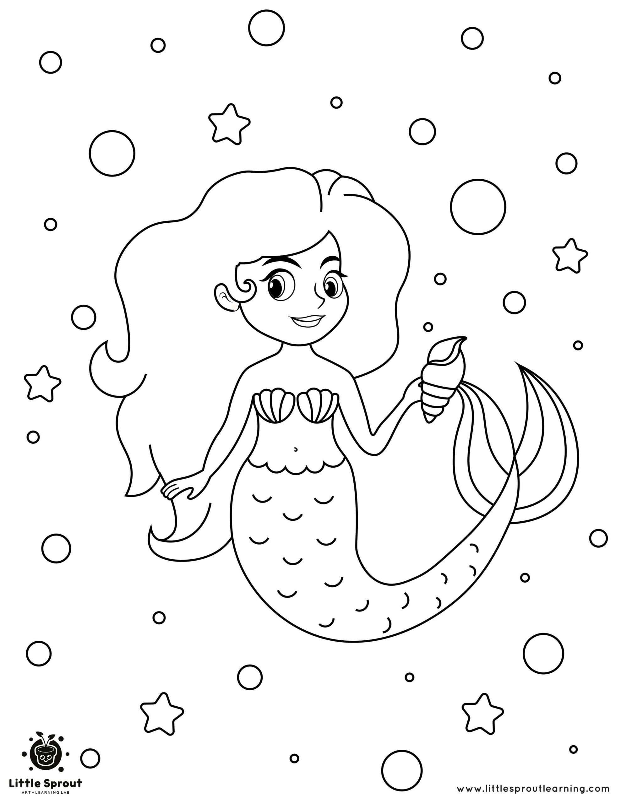 Beautiful swimming mermaid coloring page