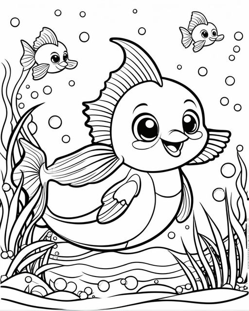 A sharp drawing of a sweet little mermaid swimming for coloring in vector for children from years
