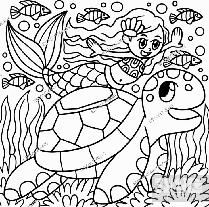A cute and funny coloring page of a mermaid swimming with a turtle stock vector vector and low budget royalty free image pic esy