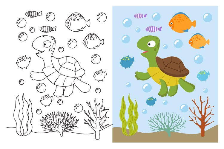 Turtle coloring pages cartoon swimming sea animals underwat
