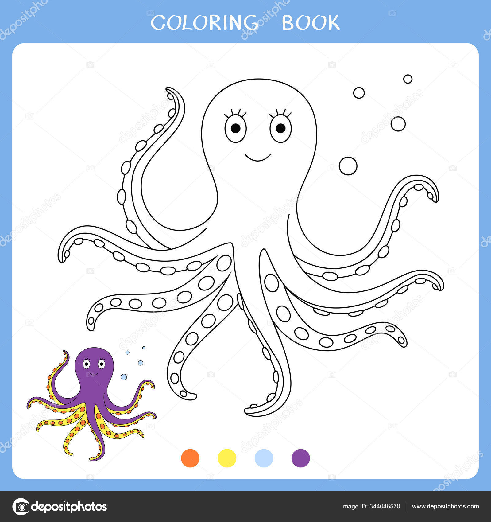Vector illustration swimming octopus coloring book simple educational game kids stock vector by olyarutayandexru