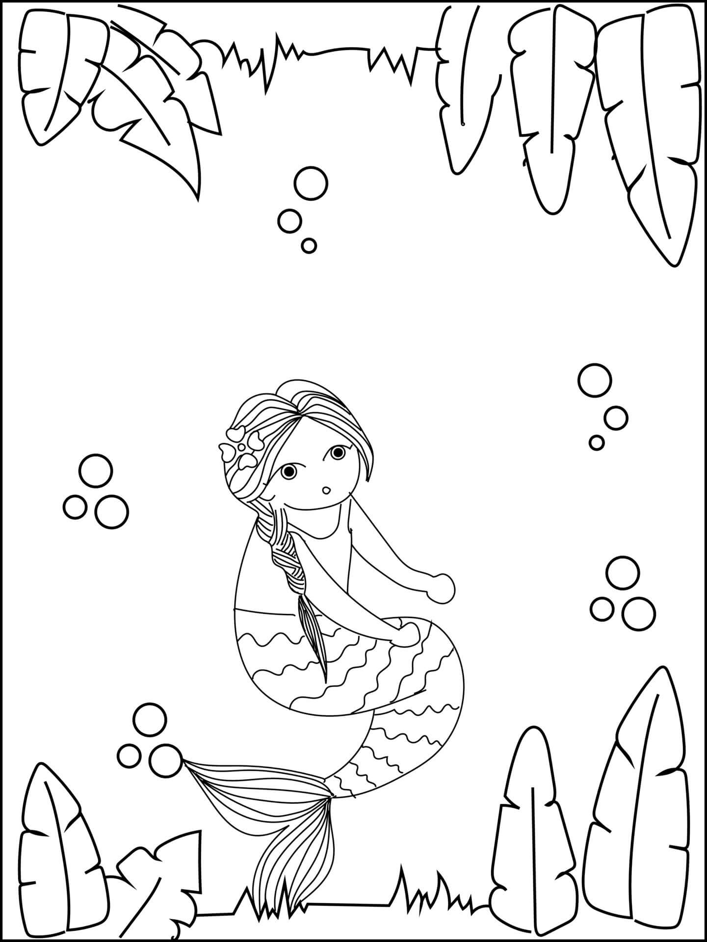 Cute mermaid in swimming coloring page