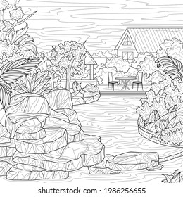 Swimming pool yardcoloring book antistress children stock vector royalty free