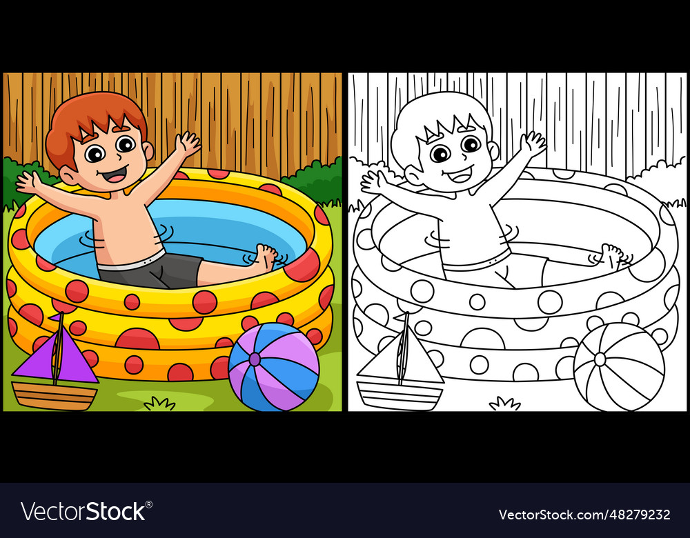 Boy in swimming pool summer coloring royalty free vector