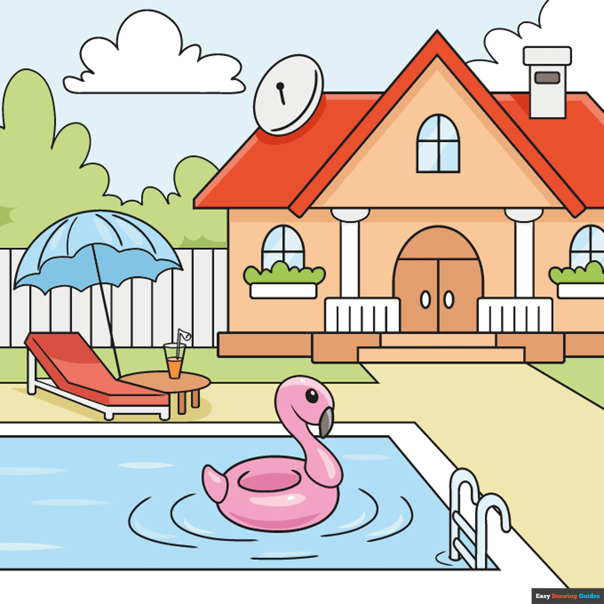 How to draw a house with a swimming pool