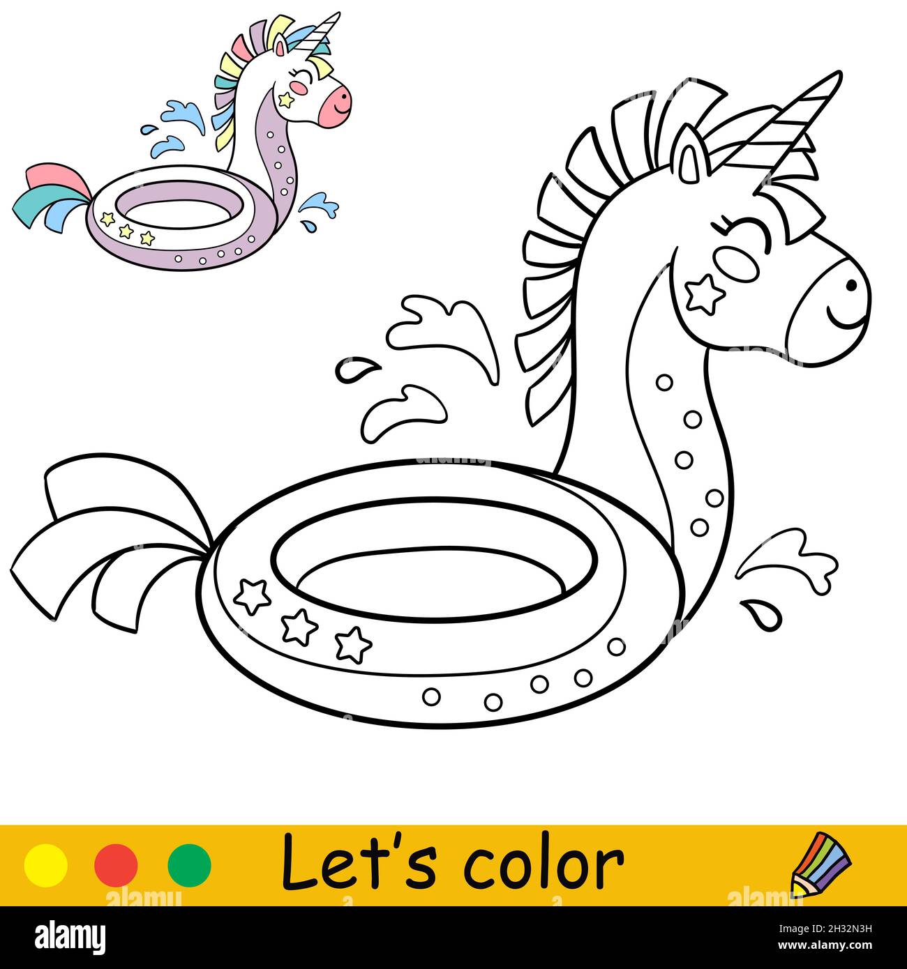 Cartoon cute inflatable circle unicorn coloring book for preschool kids with easy educational gaming level freehand sketch drawing vector illustrat stock vector image art