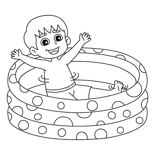 Premium vector a cute and funny coloring page of a boy in a swimming pool provides hours of coloring fun for children color this page is very easy suitable for little