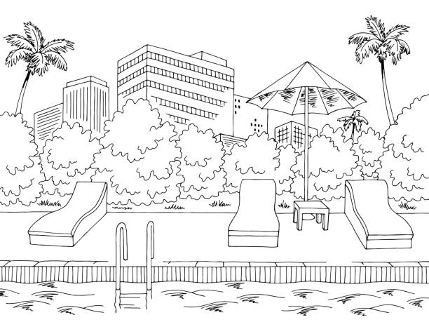 Swimming pool drawing stock illustrations royalty