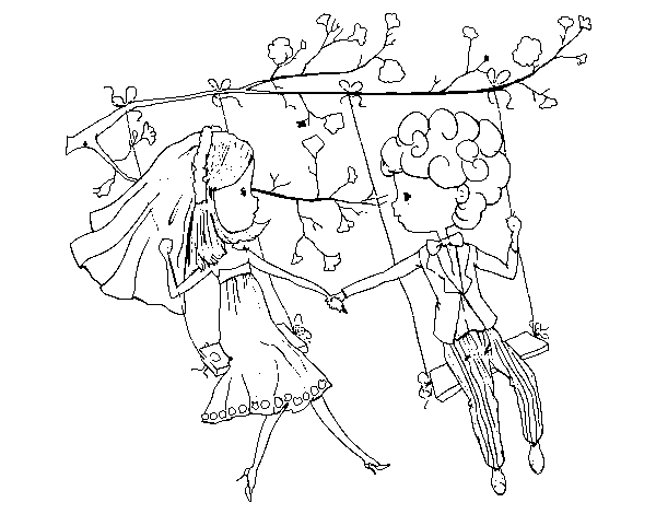 Just married on a swing coloring page