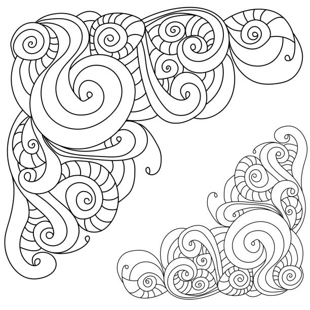Decorative contour corners with swirls and spirals coloring page from curved doodles vector outline illustration stock illustration