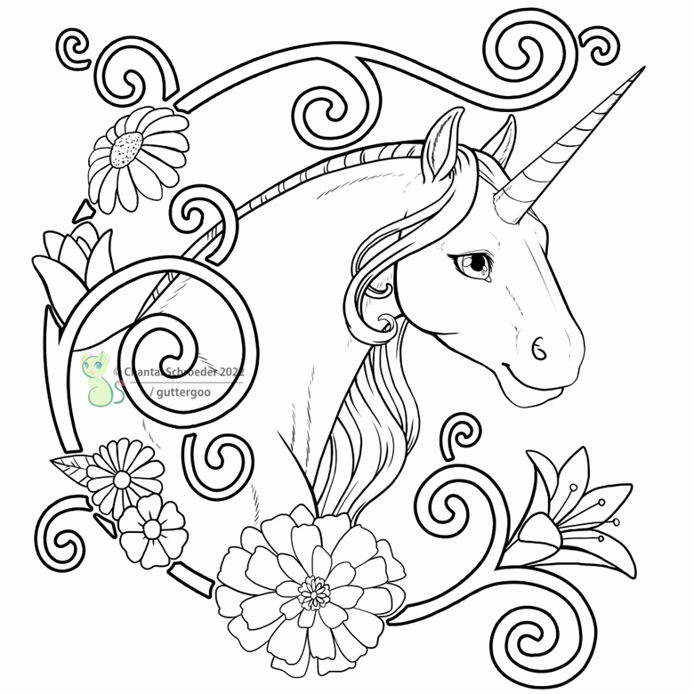 Coloring page flowers and swirls